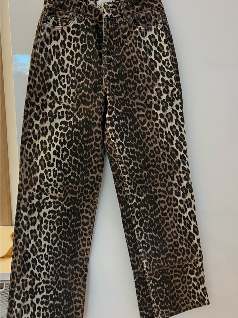 Ganni Leopard Print Jeans in Brown and Black